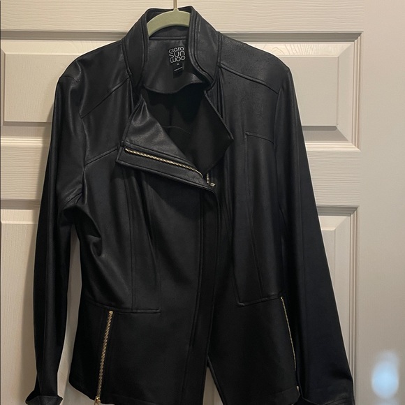 Clara SunWoo Women's Black Liquid Leather Jacket XL - Picture 3 of 7